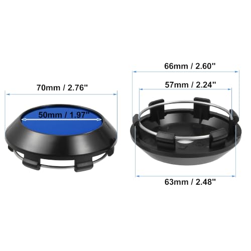 ACROPIX 4pcs OD 70mm/2.76" Black Gloss Blue Car Wheel Center Hub Caps