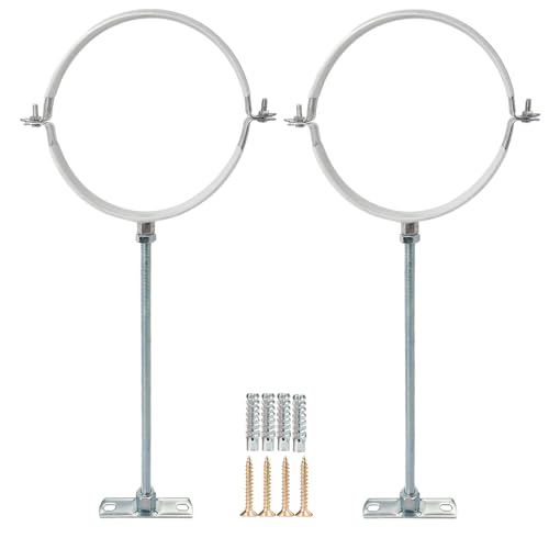 2 Sets 10 Inch Adjustable Pipe Bracket，Heavy Duty Galvanized Iron Stove Pipe Hanger Strap，Wall Support Chimney Pipe Holder，Round Split Ring Vent Conduit Carrier Kit，with All Mounting Screws