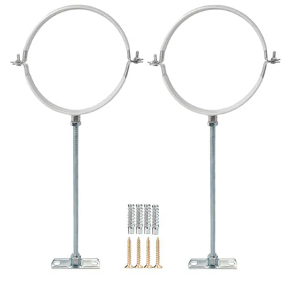 2 Sets 10 Inch Adjustable Pipe Bracket，Heavy Duty Galvanized Iron Stove Pipe Hanger Strap，Wall Support Chimney Pipe Holder，Round Split Ring Vent Conduit Carrier Kit，with All Mounting Screws