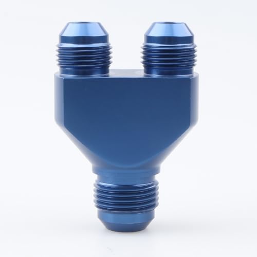 AC PERFORMANCE -10 AN In to -8 AN Out Y Block Splitter Fuel Fitting Aluminum Blue - color: Blue, size: 10AN to 2 x 8AN