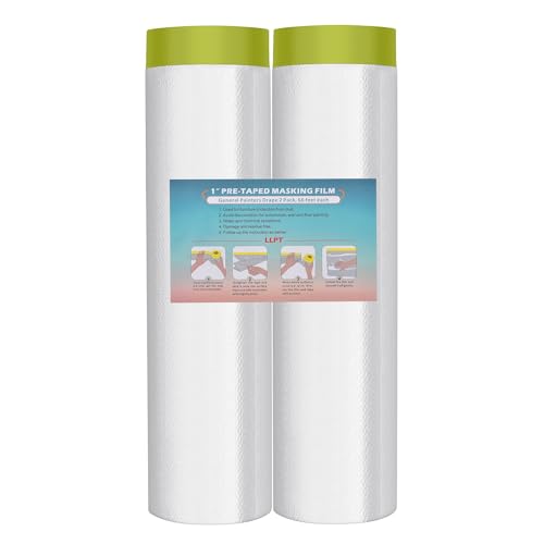 LLPT Pre-Taped Masking Film, 157.5" Unfolded x 66Ft, 0.31 Mil, 2 Pack - size: 157.5 Inch x 66 Ft