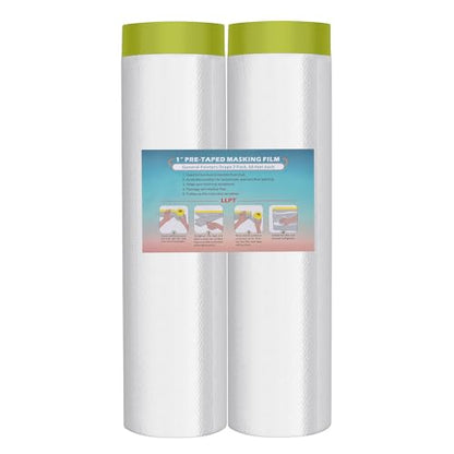LLPT Pre-Taped Masking Film, 157.5" Unfolded x 66Ft, 0.31 Mil, 2 Pack - size: 157.5 Inch x 66 Ft