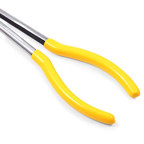 SPEEDWOX Long Reach Needle Nose Pliers 90 Degree 11 Inches Bent Long Nose Pliers Serrated Jaws - style: 90°