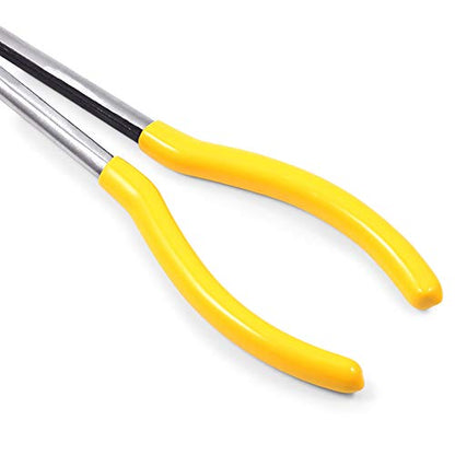 SPEEDWOX Long Reach Needle Nose Pliers 90 Degree 11 Inches Bent Long Nose Pliers Serrated Jaws - style: 90°