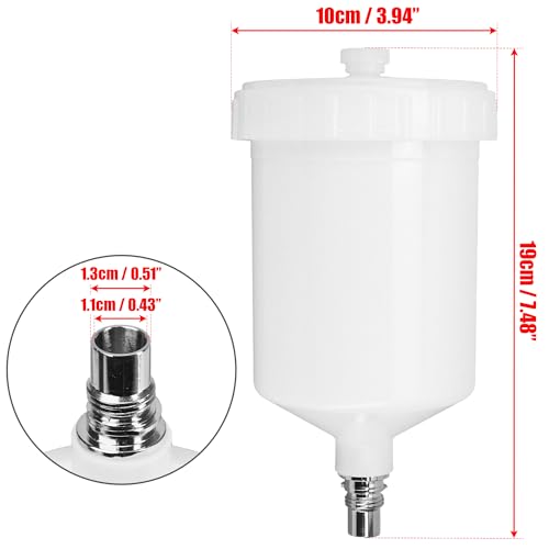 Replacement for SATA Spray Gun Cup, 600ml Plastic HVLP Paint Cup Pan with Air Thread Connector, Compatible Jet Spray Gun Accessory for Car and House Painting