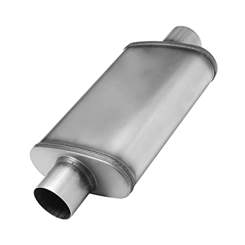 2.25 inch Inlet/Outlet Exhaust Muffler, Straight-Through Chamber Performance Muffler Resonator with Universal Stainless Steel for Cars, Trucks - size: 2.25in, style: single in | single out