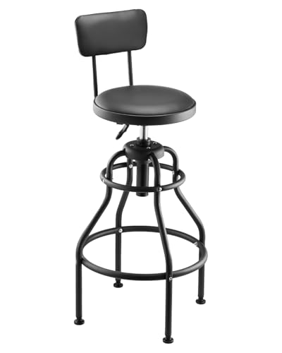 VEVOR Shop Stool with Backrest, Pneumatic Garage Seat/Work Stool with 300 lbs Capacity, Adjustable Height Roller Creeper Seat, 360° Swivel Padded, for Garage, Shop & Auto Repair, Black - style: with Backrest-no Casters