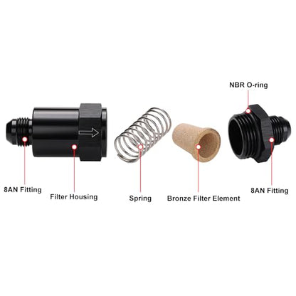 8AN Billet Inline Fuel Filter 30 Micron Aluminum Black - size: 8AN