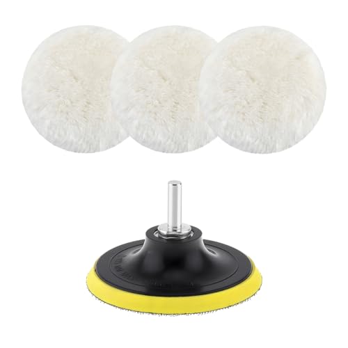 Yourkar 5 Inch Wool Polishing Buffing Pad, Polishing Buffing Wheel Hook and Loop Compound Cutting with M10 Drill Adapter, Wool Polishing Pads for Drill Buffer Attachment - size: 5 Inch