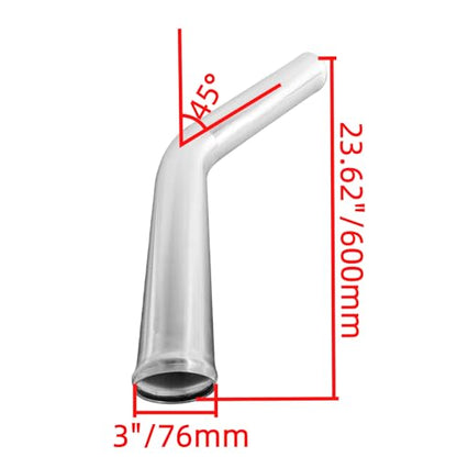3" (76mm) OD 45 Degree Aluminum Alloy Tube Intercooler Pipe 23.5in (600mm) Length Air Intake Tube Aluminum Intercooler Pipe Aluminum Pipe Tube Brushed Finish Silver - size: L: 23.62"(600mm) 45 degree