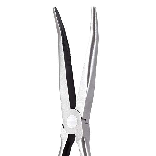 SPEEDWOX 11 Inches Long Reach 25 Degree Bent Long Nose Pliers Needle Nose Pliers Serrated Jaws - style: 25°