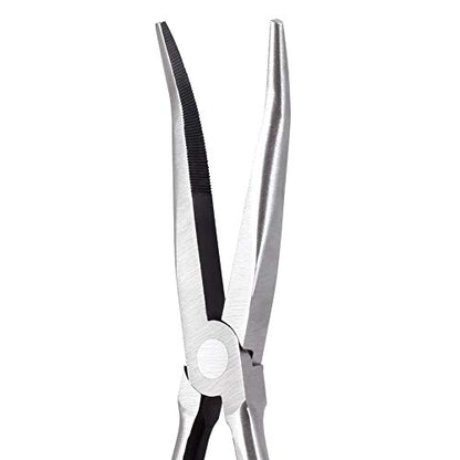 SPEEDWOX 11 Inches Long Reach 25 Degree Bent Long Nose Pliers Needle Nose Pliers Serrated Jaws - style: 25°
