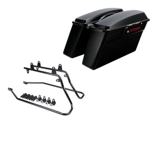 TCMT Hard Saddlebags + Conversion Bracket Kit Fit For Harley Softail Heritage Deluxe Models 1984-2017 (except for Deuce Model Softail Slim Models) - color: Black Conversion Brackets, size: Style G Vivid Black(Black Latches)