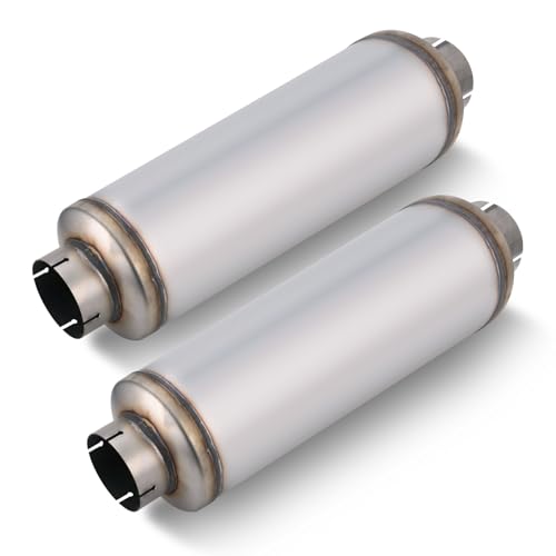 LCGP 4" Inlet Diesel Exhaust Muffler, 4'' Inlet & Outlet Universal Resonator, 30'' Overall Length Stainless Steel Muffler, Straight Through Design Exhaust Tip(4" Intet 4" Outlet, 2 Pack) - color: 2 PCS, size: 4" Inlet 30" Overall Length(7" wide)