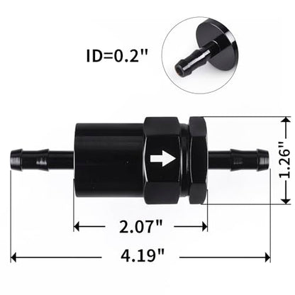 5/16" Billet Inline Fuel Filter 30 Micron Anodized Aluminum Black 2PCS - size: 5/16 in
