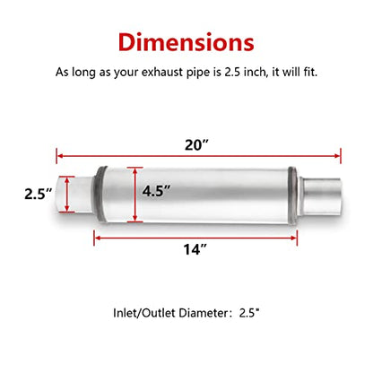2.5'' Exhaust Muffler,2.5" Inlet/Outlet Exhaust Mufflers 2.5 Universal Muffler Stainless Steel Straight Through Design performance muffler 2.5 inlet and outlet,Deep Sound for Cars (1 pack) - size: 2.5in inlet