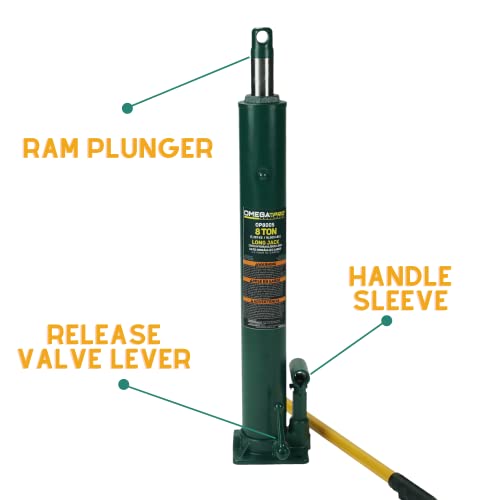 Omega Pro Hydraulic Long Ram Jack - 8 Ton Capacity with Flat Base for Auto Garage Shop,OP800S