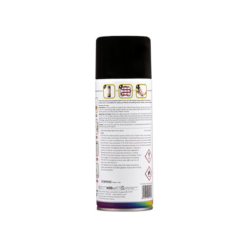 Tetrion Easy Spray Paint – Gloss Black 400ml - All-Purpose Fast Drying Acrylic Spray for Wood, Metal, Plastic, Ceramic & More, Smooth Base Coat - Indoor & Outdoor Use, 13.5 Oz - color: Black (Gloss), size: 13.5 Ounce (Pack of 1)