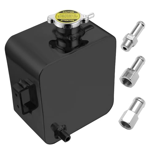 2.5L Universal Water Coolant Expansion Tank Aluminum Alloy Coolant Radiator Overflow Expansion Tank Reservoir Complete Header kit, Black - color: Black