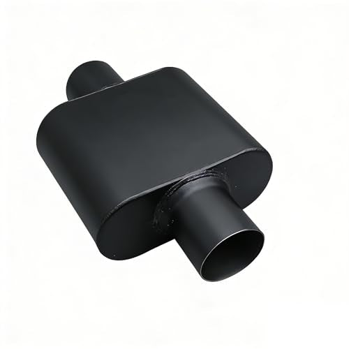 2.25" ID Center/Center Single Chamber Muffler Pair - Aggressive Deep Sound, Aluminized Steel, Welded/Clamp-On (13" Total Length) - size: 2.25 Inch-Black