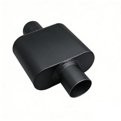 2.25" ID Center/Center Single Chamber Muffler Pair - Aggressive Deep Sound, Aluminized Steel, Welded/Clamp-On (13" Total Length) - size: 2.25 Inch-Black