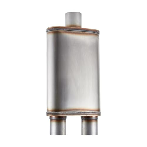 Universal 409 Stainless Performance Exhaust Muffler, single in dual out muffle (3 in inlet 2.5 in dual outlet) - size: 3 in inlet 2.5 in dual outlet