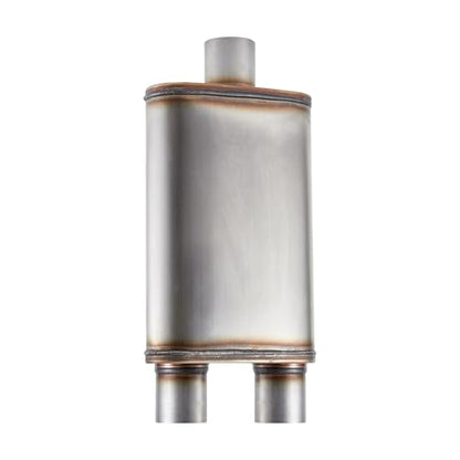 Universal 409 Stainless Performance Exhaust Muffler, single in dual out muffle (3 in inlet 2.5 in dual outlet) - size: 3 in inlet 2.5 in dual outlet