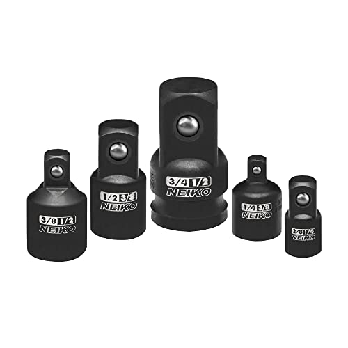 NEIKO 30249A 5 Piece Impact Socket Adapter Set, Standard SAE, 1/4, 3/8, 1/2" Cr-V Steel Impact Driver & Wrench Conversion Kit Socket Reducer, Locking Socket Adapter Set - size: 5-Pc, style: Adapter Reducer