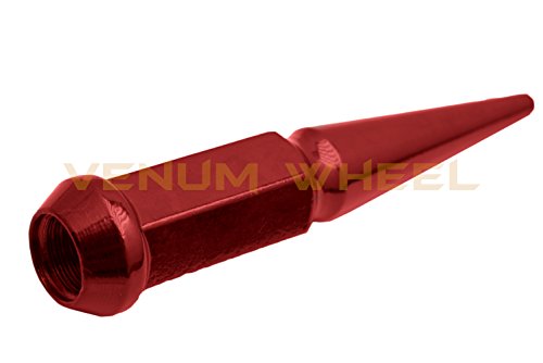 12 Pc 12x1.5 Red Tall 4.5" Solid Spike Lug Nuts with Locking Socket Key | Heavy Duty One Piece Concstruction Solid