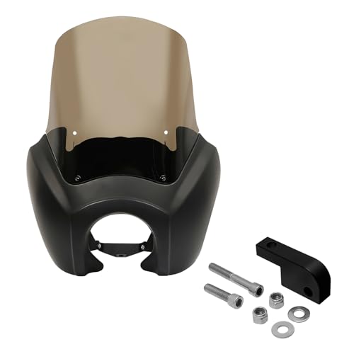 TCMT Motorcycle Front Fairing with 15" Windshield W/Extension Block Fits for 2006-2017 Harley Dyna Matte Black with Smoke Shield - color: Matte Black(Smoke Shield), size: Fairing Set