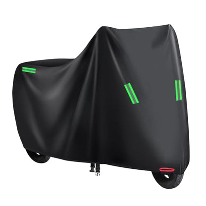 Motorcycle Cover All Season Universal Weather Quality Waterproof Sun Outdoor Protection Night Reflective with Lock-Holes Fits up to 116.1" for Most ADV Touring Cruiser Standard Chopper Motorcycle - size: 4XL size: 116.1"