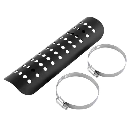 Motorcycle Heat Shield, Metal Exhaust Heat for Universal, Exhaust Pipe Heat Shield Baffle Cover with 2 Stainless Steel Clamps (Black) - color: Black