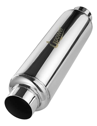 Upower 2.5" Inlet&Outlet Exhaust Resonator,4" x12" Body 16" Overall Length Center Straight Through Stainless Steel Muffler,Polished - size: 2.5" Inlet 16" Overall Length