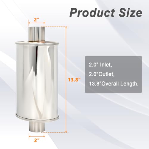 2.0'' Inch Ultra Quiet Exhaust Resonator,Performance Muffler Resonator 2.0" Inlet 2.0" Outlet 14" Overall Length T304 Stainless Steel Universal Fitment - size: 2.0''Inch