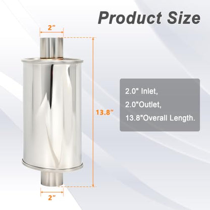 2.0'' Inch Ultra Quiet Exhaust Resonator,Performance Muffler Resonator 2.0" Inlet 2.0" Outlet 14" Overall Length T304 Stainless Steel Universal Fitment - size: 2.0''Inch