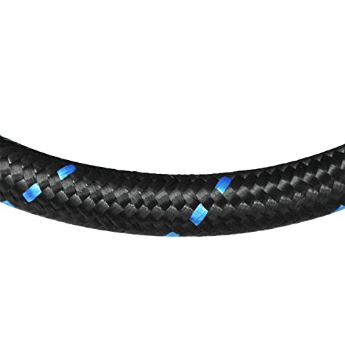 20FT 6AN 3/8 CPE Nylon Stainless Steel Braided Fuel Line Hose, Black & Blue - color: Black & Blue