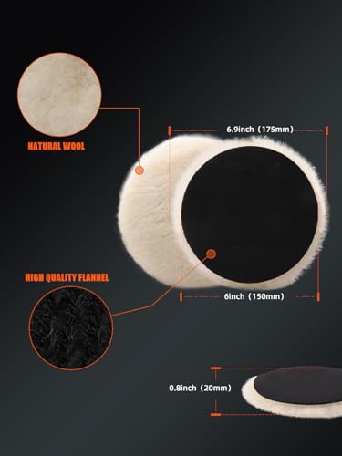 SPTA Wool Buffing Polishing Pads, 3Pcs 6 Inch (150mm) Wool Cutting Pad, Wool Compounding Pad, Buffing and Polishing Pads for 6 Inch Car Polisher Compounding, Polishing, Buffing - style: 150mm