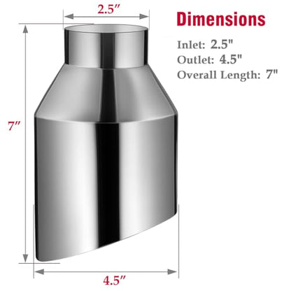 Upower 2.5" inlet Universal Diesel Exhaust Tip 4.5" Outlet 7" Long Polished Stainless Steel Exhaust Tailpipe Weld-On Double Wall Slant Cut Tail Pipe (2PCS) - style: Polished Sliver