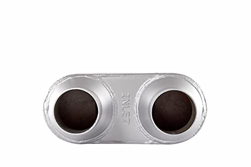 Universal 80Series Mufflers 2.5 Inch Dual Inlet (ID) 2.5 Inch Dual Outlet (ID), 3 Chamber Performance Automotive Muffler Exhaust FH20D20 - color: Silver, size: 2.5"