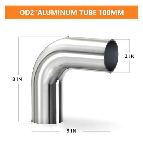 GASHER 1PCS 90 Degree Elbow Aluminum Alloy Tube Intercooler Pipe Air Intake Tube 2"OD, Leg Length 4" (100mm) - color: 90 degree, size: 2"OD (1 PC)