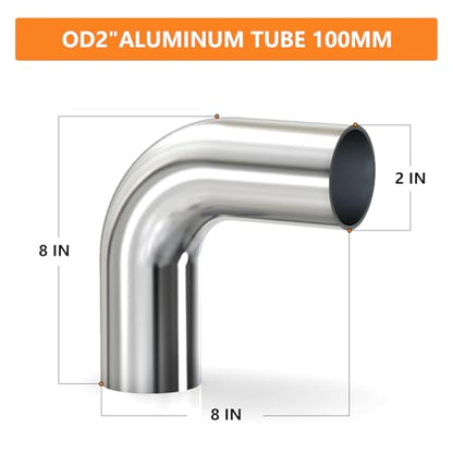 GASHER 1PCS 90 Degree Elbow Aluminum Alloy Tube Intercooler Pipe Air Intake Tube 2"OD, Leg Length 4" (100mm) - color: 90 degree, size: 2"OD (1 PC)