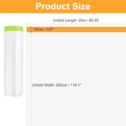 HARFINGTON 12 Rolls Pre-Taped Masking Film 118.1" x65.6ft Tape and Drape Painters Plastic Drop Cloth Film with Tape Plastic Sheeting for Automotive Painting Covering, Green - color: Green, size: 118.1"x65.6ft
