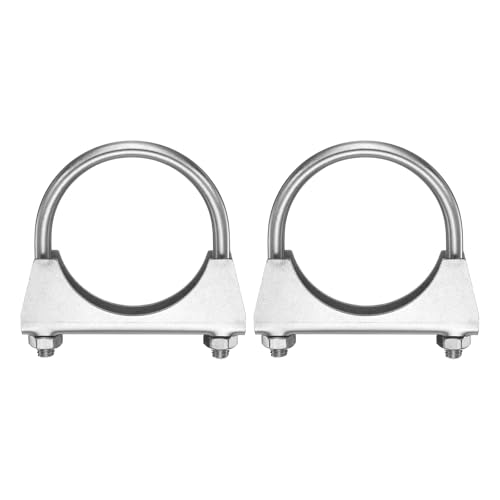 HARFINGTON 2pcs U Bolt Muffler Exhaust Clamp 63mm/2.48" 304 Stainless Steel U-Bolt Clamps Muffler Tip Hook Saddle Exhaust Clip for Tip Pipes Connection - size: 63mm