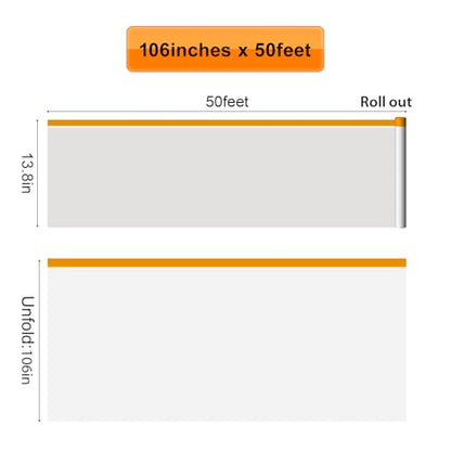 Pre-Taped Masking Film 106in x 65ft Plastic Drop Cloth for Painting 6 Roll - size: 106in x 50Ft