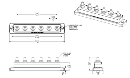 Blue Sea Systems 2126 250 Amp MaxiBus BusBar with 6 studs, 2126 - style: 250a - 6 Stud, No Cover