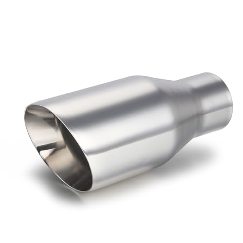LCGP 2.5" inlet Universal Diesel Exhaust Tip 4" Outlet 09" Long Tail Tip, Polished & Double Wall Angle Cut, 304 Stainless Steel - size: 2.5“x4"x9", style: Polished