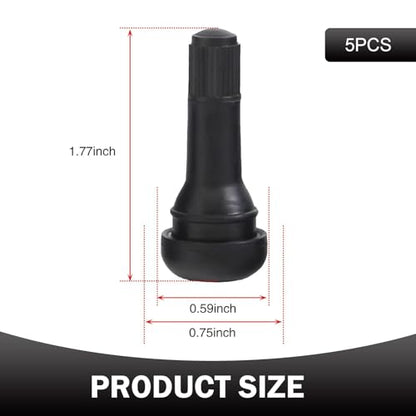 Qurbun 5 PCS TR413 Tire Valve Stems, Rubber Snap-in Short Tubeless Tire Valve Stem, Air-Tight Seal Valve Stem Replacement Kit, Fit for 0.453 inch Rim Holes on Standard Vehicle Tires (Black) - size: 5 PCS # TR413