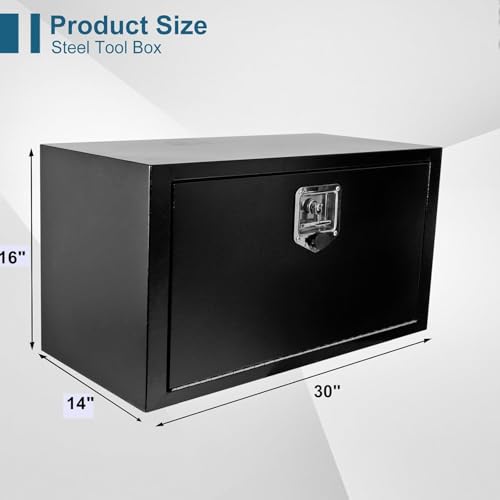 30"X14"X16" Underbody Utility Tool Box Truck Box Black Heavy Duty Steel Trailer Box Pick Up Storage Organizer w/Lock & Keys - size: 30"x14"x16"