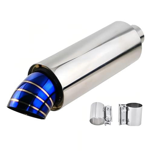 Blue Burned Tip High Flow Exhaust Muffler – 2 inch Inlet 3 inch Outlet, 15.75" Stainless Steel Muffler with 2 Clamps for Cars & Motorcycles