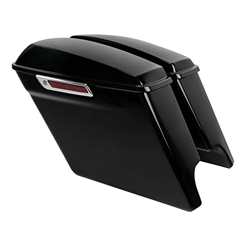 TCT-MOTORPARTS Vivid Black 5" Stretched Saddlebags Extended Hard Saddle Bags w/Chrome Latches Fit For Touring Models Road King Glide Electra Street Glide CVO Ultra Classic 2014-2024 - color: Vivid Black w/ Chrome Latches, size: Stretched